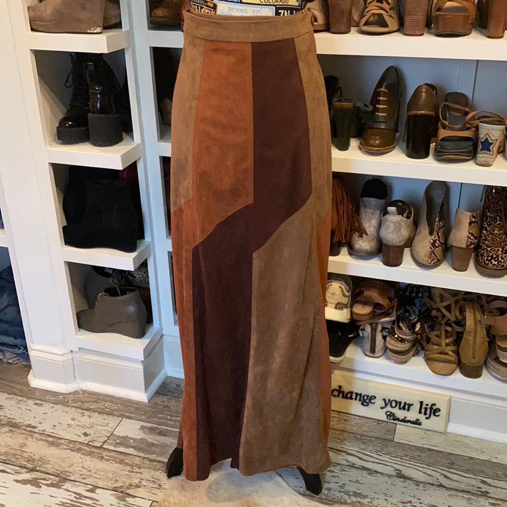 Suede (faux) Patchwork Maxi Skirt